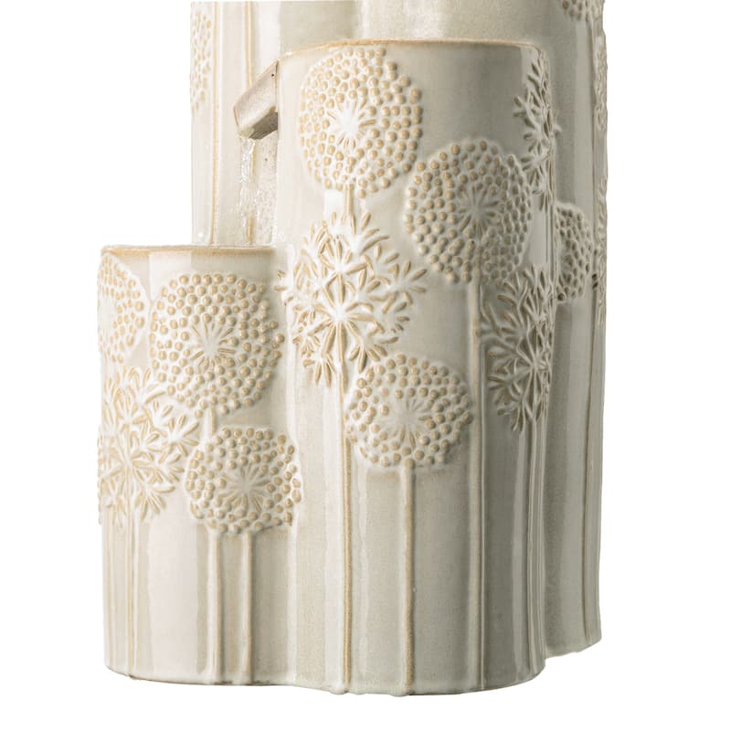 Glitzhome 31.75"H 4-Tier LED Vase-Shaped Ceramic Outdoor Floor Fountain with Birds/ Lotus