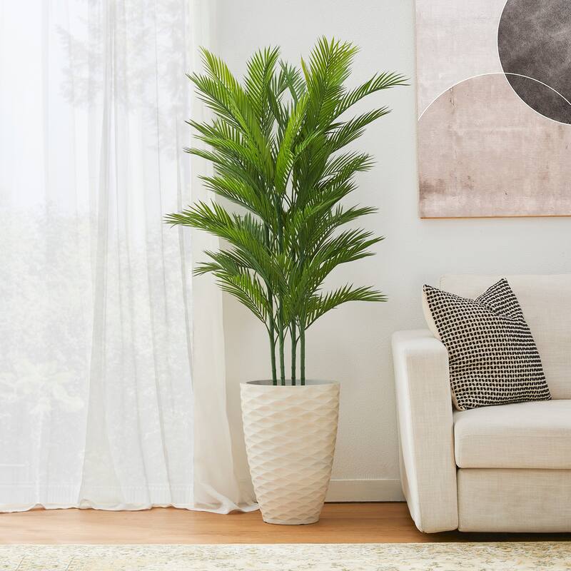 Glitzhome 3ft-6ft Set of 2 Artificial Olive Trees/ Bamboo/ Ficus with Ceramic Planters Real Touch