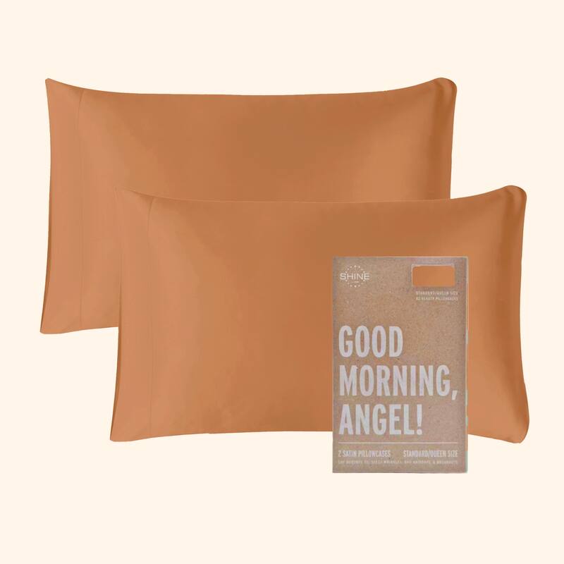 SHINE Good Morning Angel Satin Pillowcase 2-Piece Set to Elevate Your Back-to-School Dorm Style - Terracotta - Standard