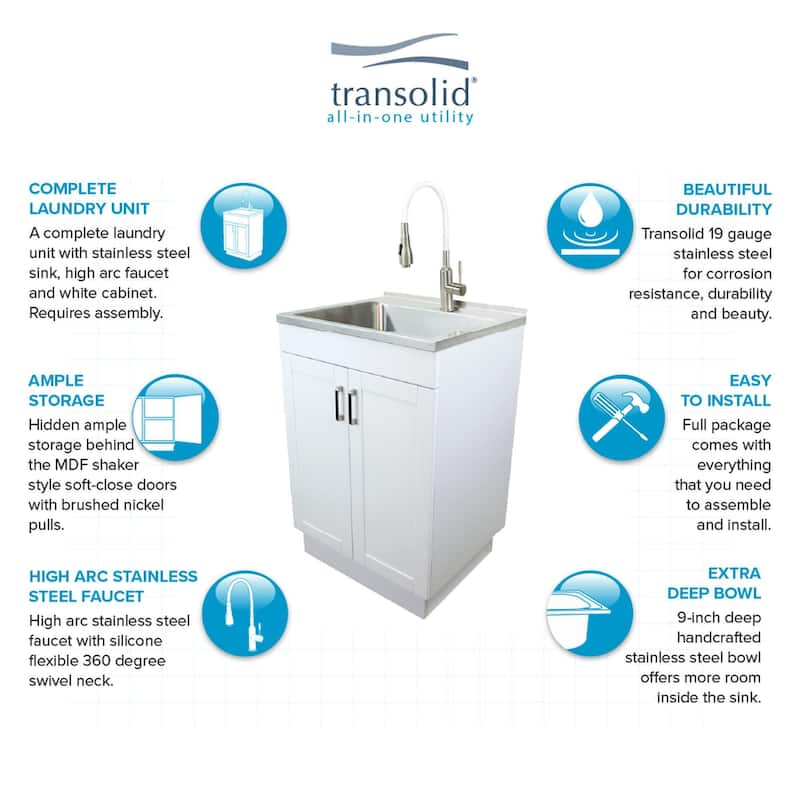Transolid 24-inch All-in-One Laundry Sink Utility Cabinet - 23" x 19.52" x 34.5"