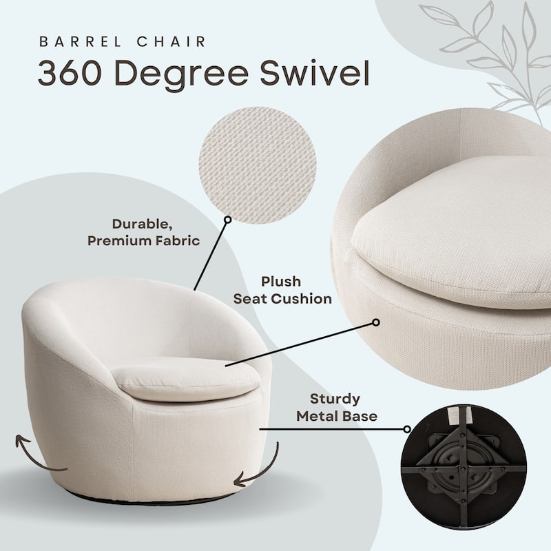 Round Armchair Office Chair Accent Chair with Plush Seat Cushion, Swivel Barrel Chair Single Lounge Sofa
