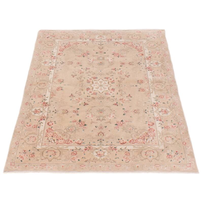 ECARPETGALLERY Hand-knotted Sino Persian 220L Beige Silk, Wool Rug - 4'0 x 5'11