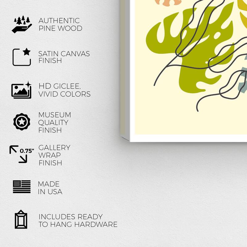 Wynwood Studio Canvas Floral and Botanical Garden Leaf Green and Light Yellow Bohemian & Eclectic Wall Art Canvas Print