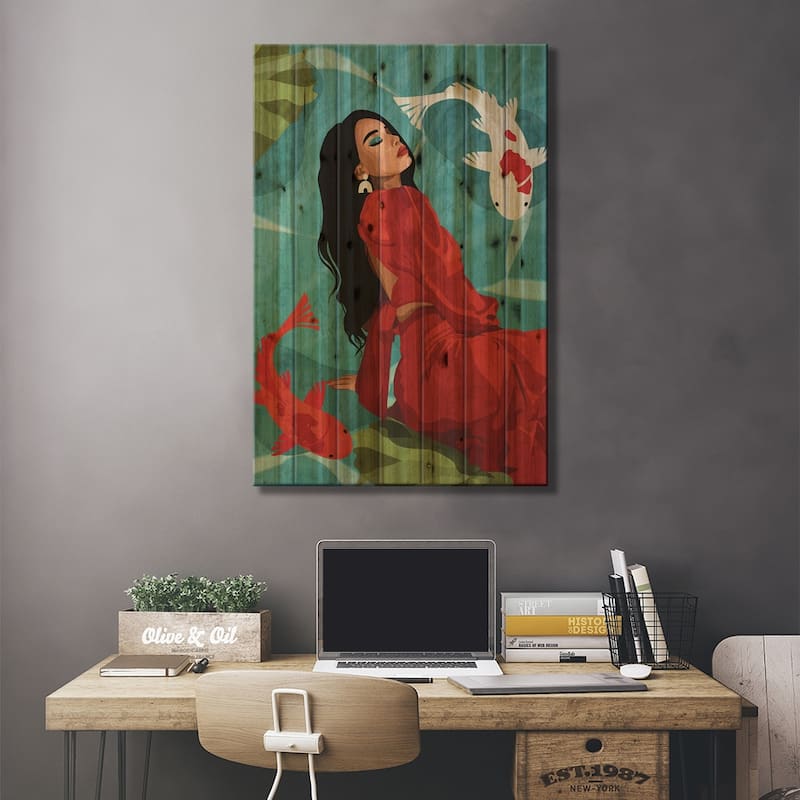 Connecting With Nature | Koi Fishes Print On Wood by Phung Banh - Multi-Color