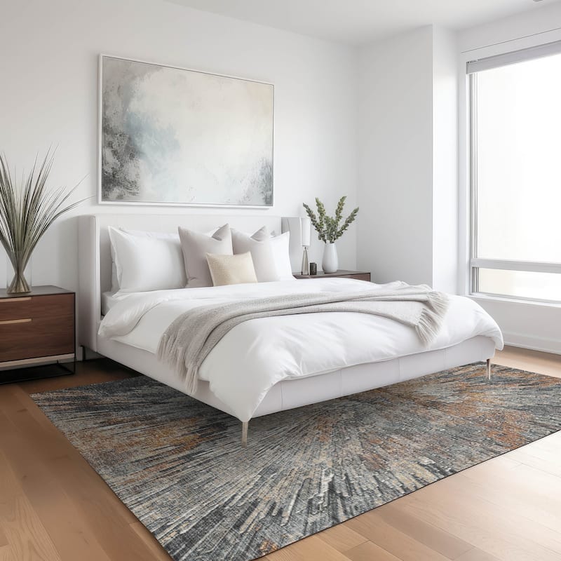 Machine Washable Indoor/ Outdoor Abstract Burst Chantille Rug