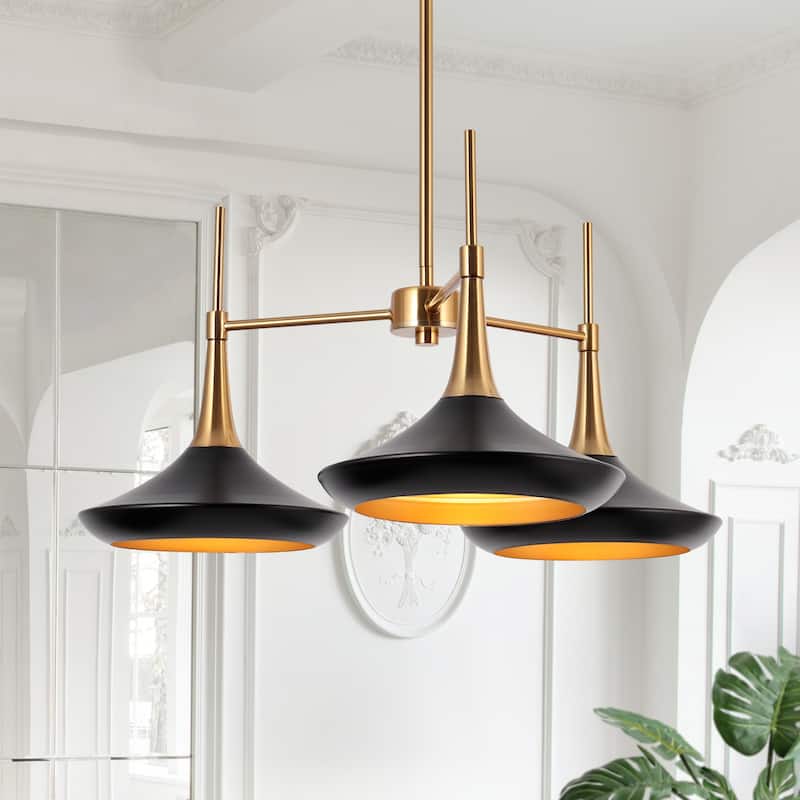 Conia Modern 3-Light Wheel Chandelier Black Gold Pendant Lights for Dining Room - 25.2" D x 11.8" H