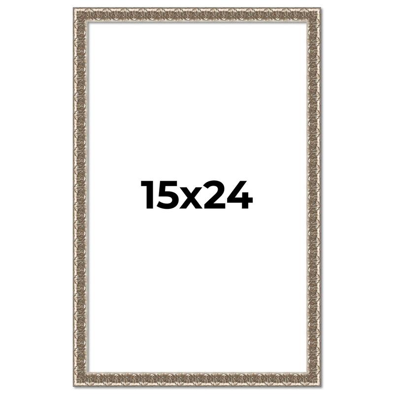 15x24 Frame Silver Versailles Ornate Solid Wood Picture Frame | 1 Inch