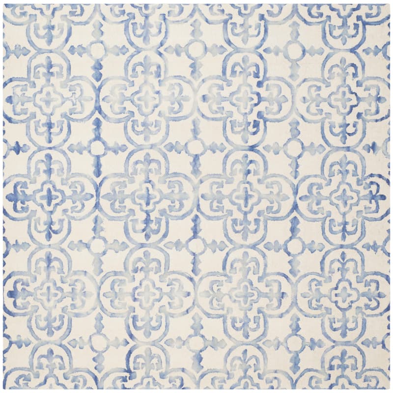 SAFAVIEH Handmade Dip Dye Reintraut Watercolor Vintage Boho Wool - 7' x 7' Square - Ivory/Blue - Square/Runner