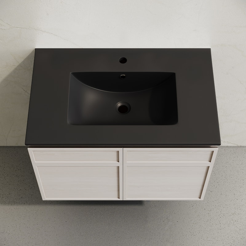 St. Tropez 30" Wall-Mounted Bathroom Vanity In White Oak With Black Sink Top - 30