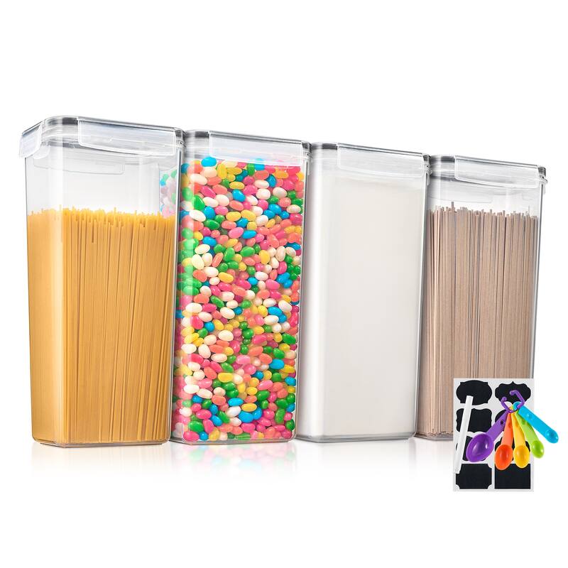 Sorbus Airtight Cereal Dispenser Easy Pour Canister Set with Lids Kitchen Pantry Stackable Storage Food Organizer - 4 Pack