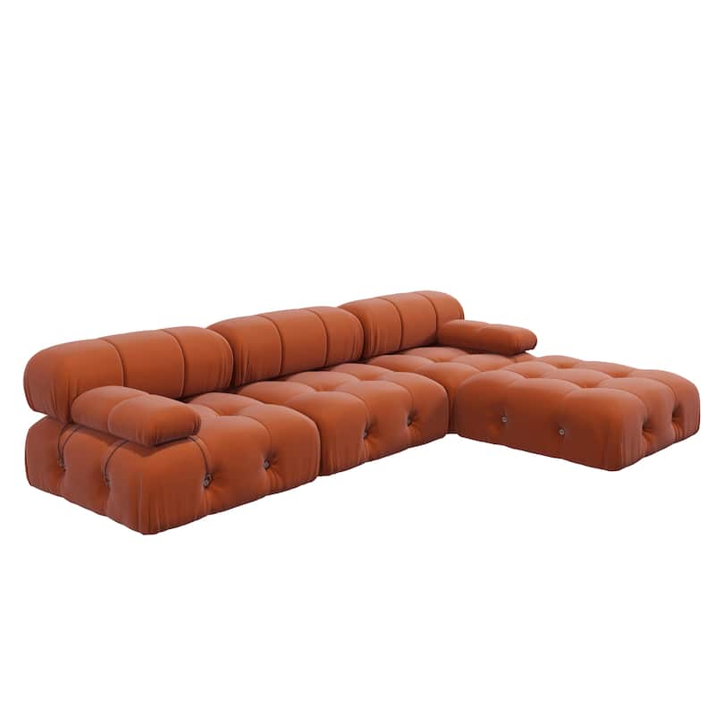 104" Wide Velvet Reversible Modular Sofa & Chaise with Ottoman