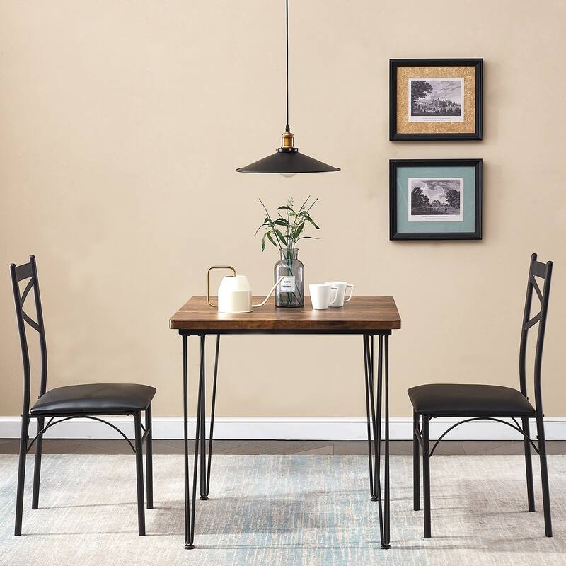 Modern Wood Dinning Table and Chairs Set of 2,Rustic Brown, Dining Table Set of 3/5