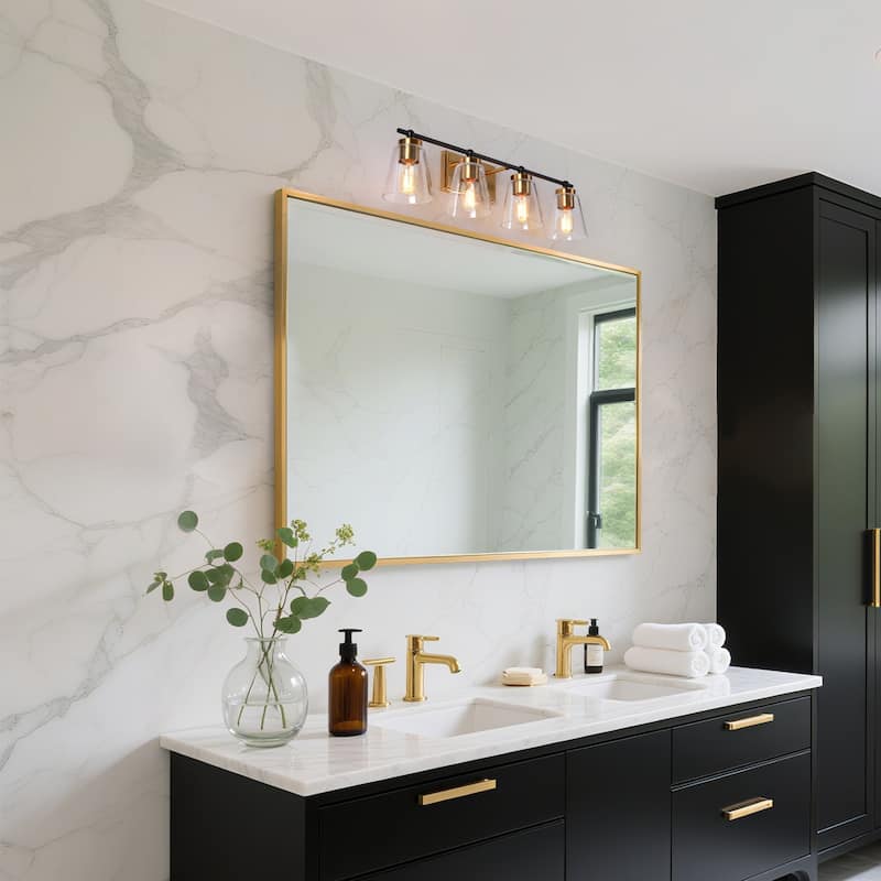 Modern 3/4-Light Black Gold Bathroom Vanity Lights Cone Glass Wall Sconce