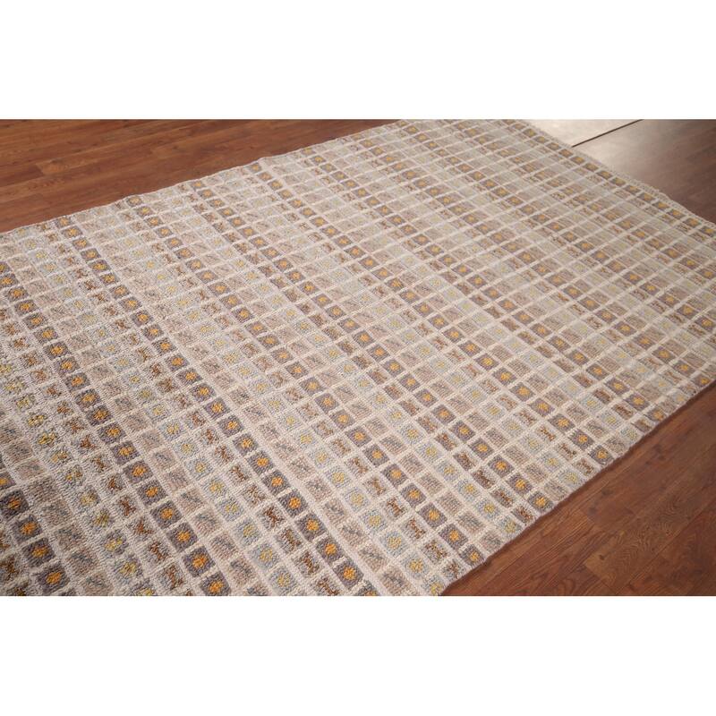 All-Over Checkered Moroccan Area Rug Handmade Wool Carpet - 4'11"x 7'6"