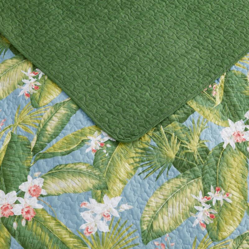 Tommy Bahama Aregada Dock Tropical Foliage Soft Textured Quilt (Blue, 3 Piece Set)