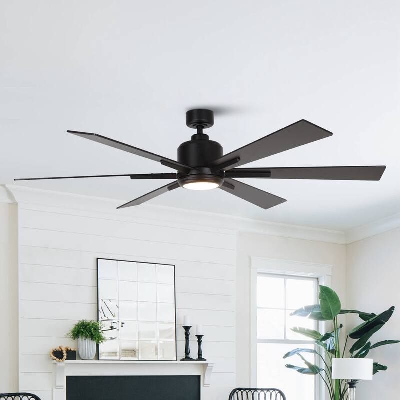 65" Modern Wood 6-blade Black Large Ceiling Fan with Light and Remote