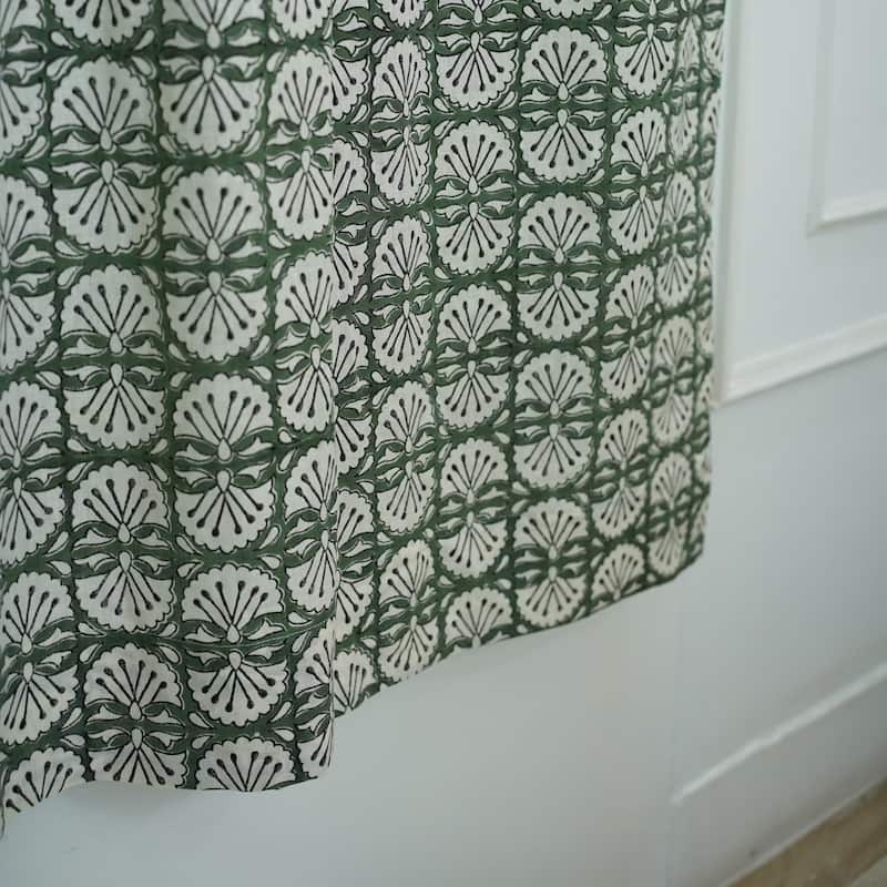 Fabdivine Handmade Block Print Floral Curtain Perfect for Room or Window Décor - 54" X 120" - Bijani- Tealish Green
