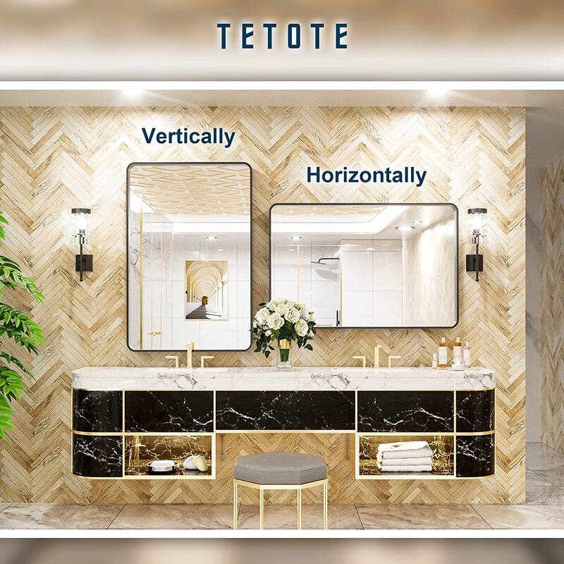 TETOTE Modern Metal Frame Wall Mounted Hanging Bathroom Vanity Mirror