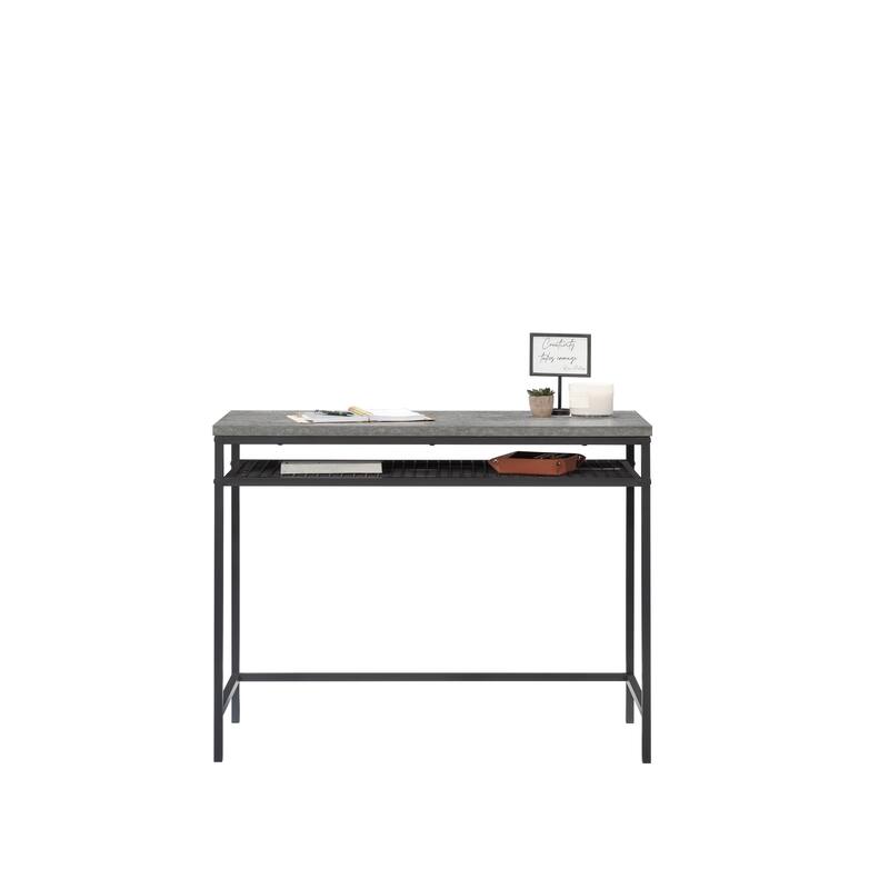 Wood Writing Desk with Adjustable Shelves, Gray