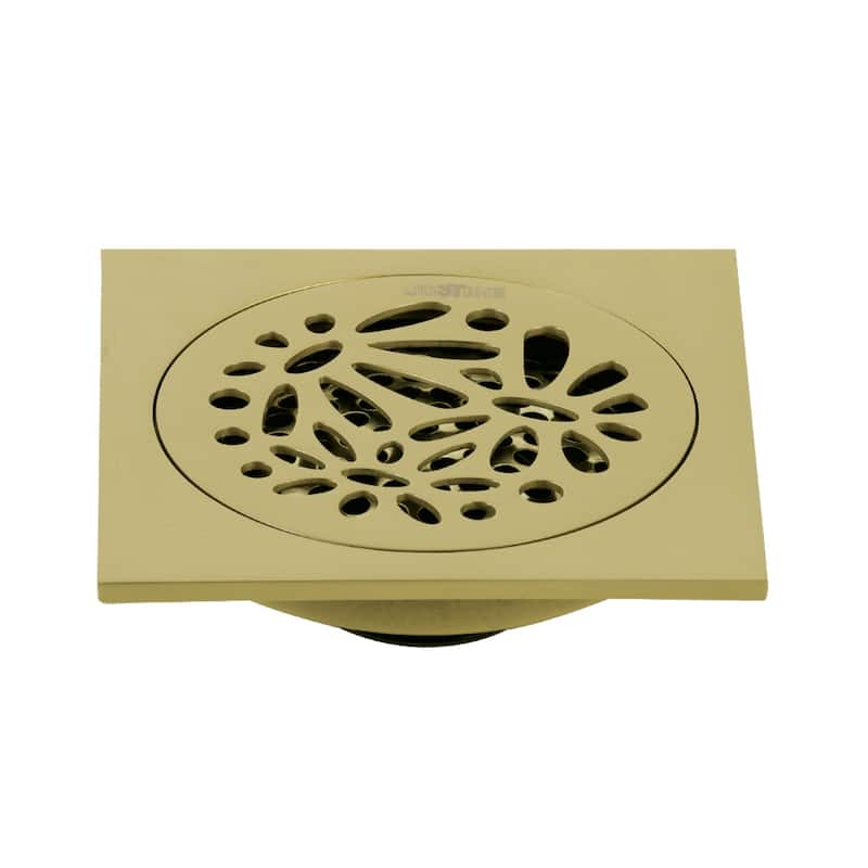 Kingston Brass Watercourse Floral 4" Square Grid Shower Drain - Brushed Brass