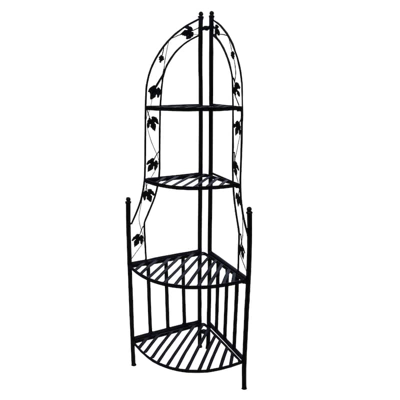 4-Tier Steel Corner Shelf Black Plant Stand - Black