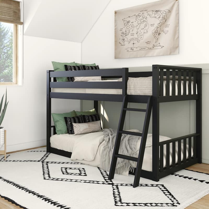 Max and Lily Scandinavian Twin over Twin Low Bunk Bed - Black