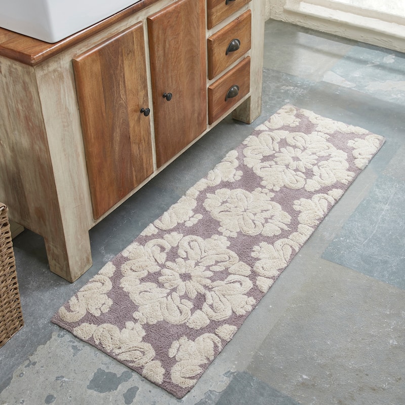 Better Trends Medallion Tufted Bath Mat Rug 100% Cotton - 20" x 60" Runner - Gray & Natural