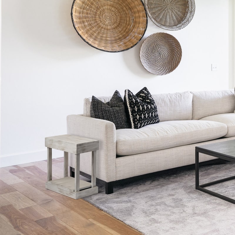 Vintage Wood Distressed White Sofa Bed Side Table End Table