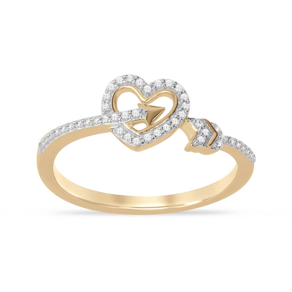 1/8ct TDW Diamond Arrow Heart Ring in 10K Gold for Women