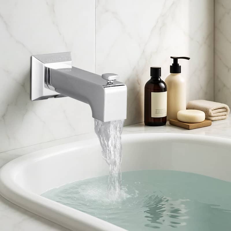 WOWOW Wall-Mounted Square Bathtub Spout with Diverter
