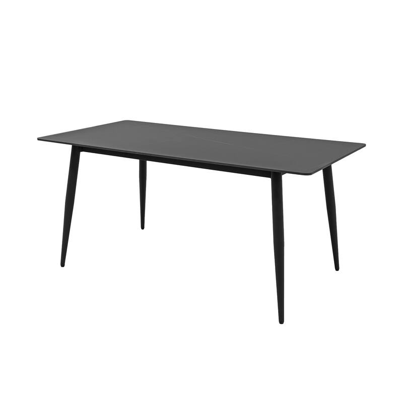 55" Modern Dining Table, White Sintered Stone Tabletop Dining Table with Black Iron Legs