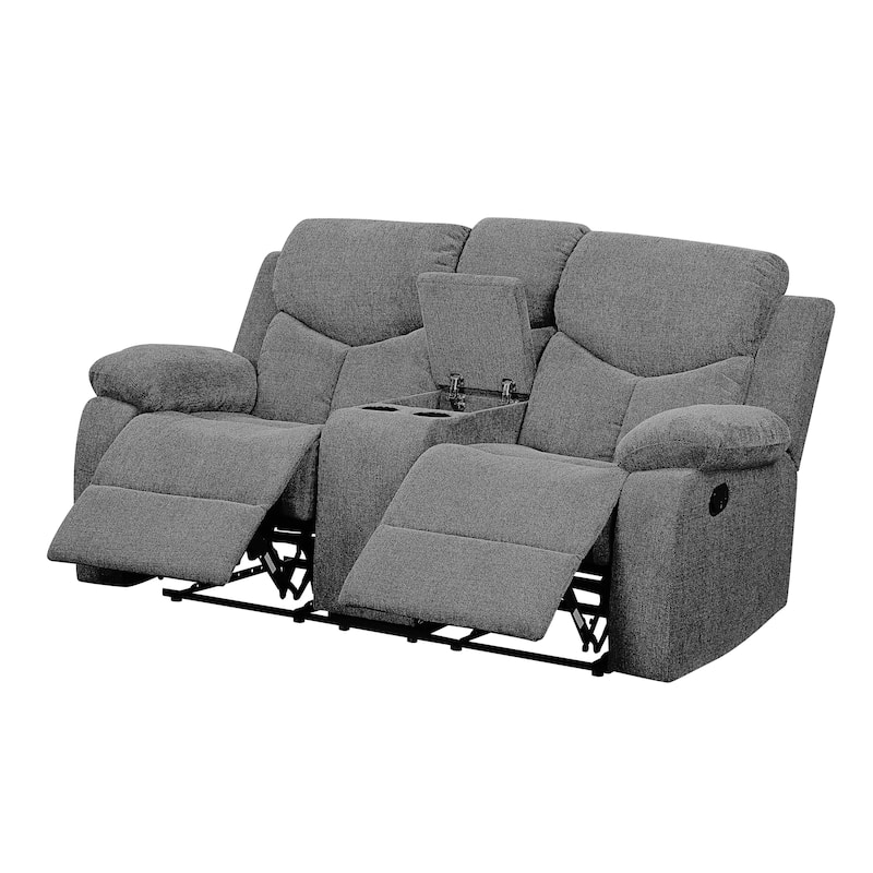 Gray Chenille Loveseat W/Console