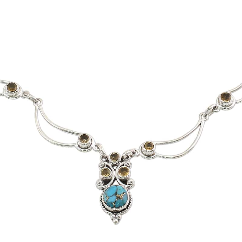 Handmade Radiant Princess Citrine Pendant Necklace (India) - 7'6" x 9'6"