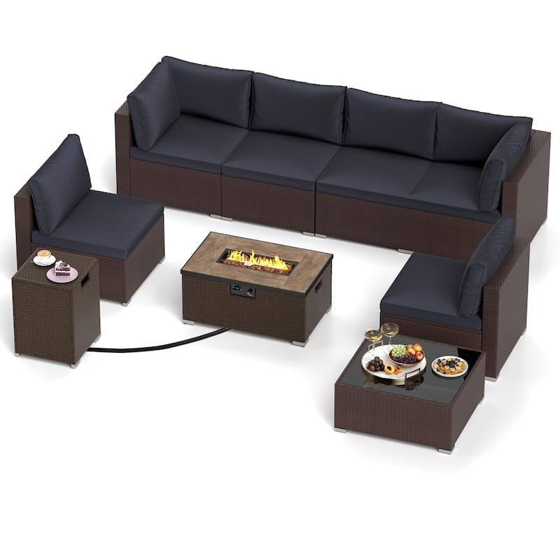 Gymax 12 PCS Furniture Set w/ 32'' Fire Pit Table & Propane Tank Cover - Black