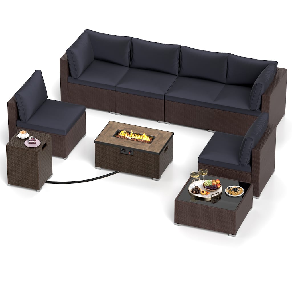 Gymax 12 PCS Furniture Set w/ 32'' Fire Pit Table & Propane Tank Cover