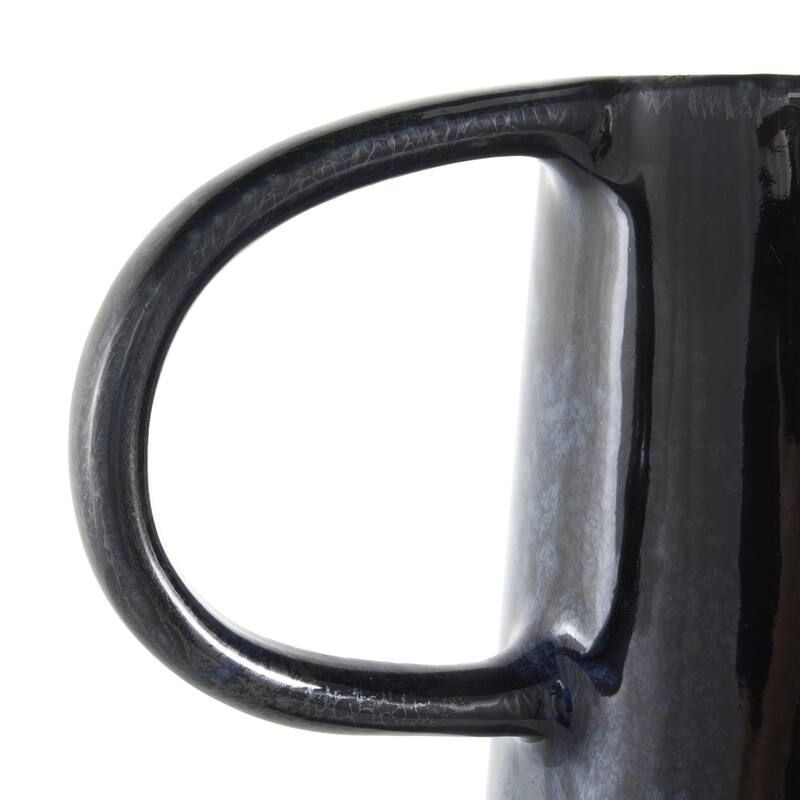 Ceramic Textured Cone Decorative Vase with Curved Handles - Dark Blue - Roche River Decor
