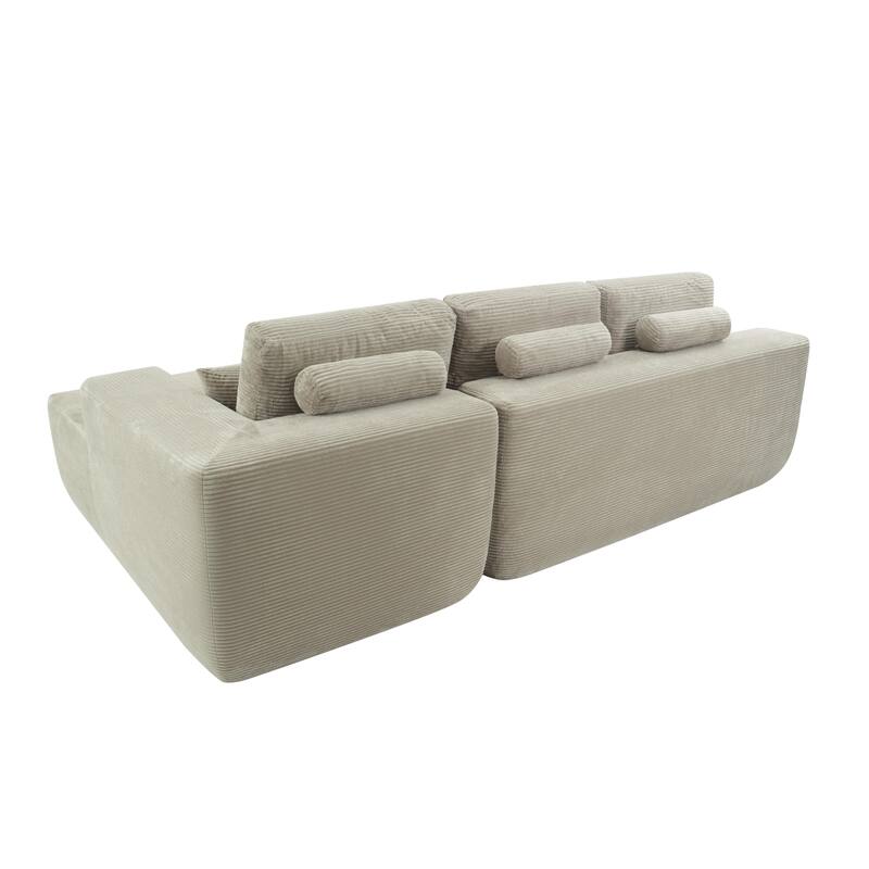Modular Sectional Sofa with L-Shape Chaise Lounge, Corduroy Deep Seat Cloud Couch, Corner Upholstered Sofa with 2 Pillows