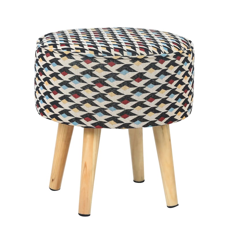 Adeco Round Padded Footstool Fabric Vanity Ottoman Foot Rest Stool