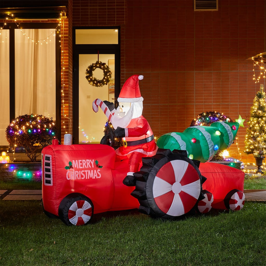 Glitzhome 11FT Lighted Inflatable Santa on Tractor Decor