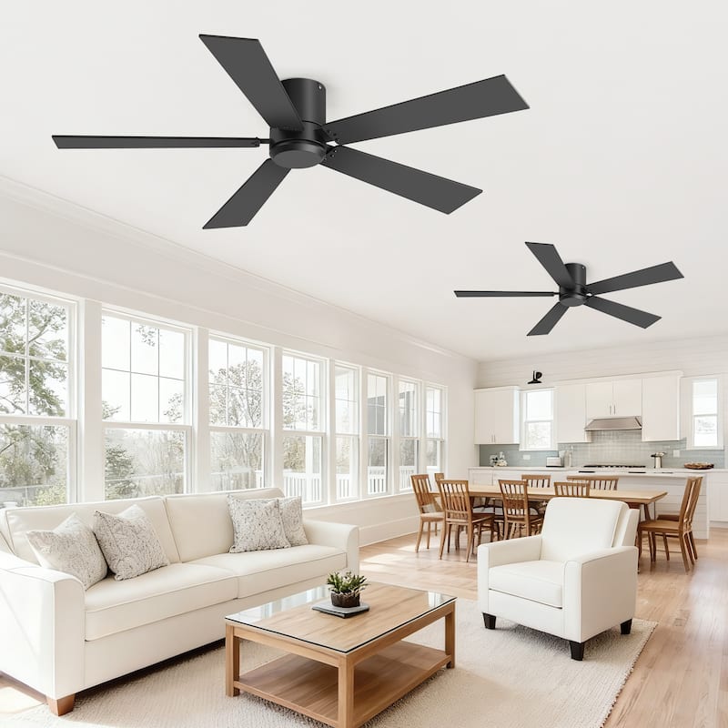 2 Set 42-inch Flush Mount Ceiling Fan No Light with Remote(5 Reversible Blades)