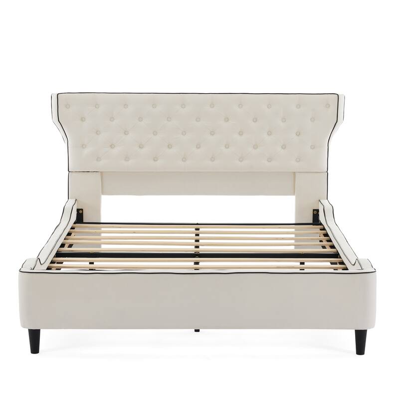 Christopher Knight Home - Aveline Modern Upholstered Platform Bed with Curved Back Headboard and Button Tufted Design