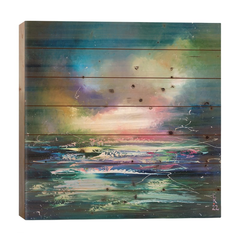 Sea Twilight Print On Wood by KuptsovaArt - Multi-Color - 26x26x1.5