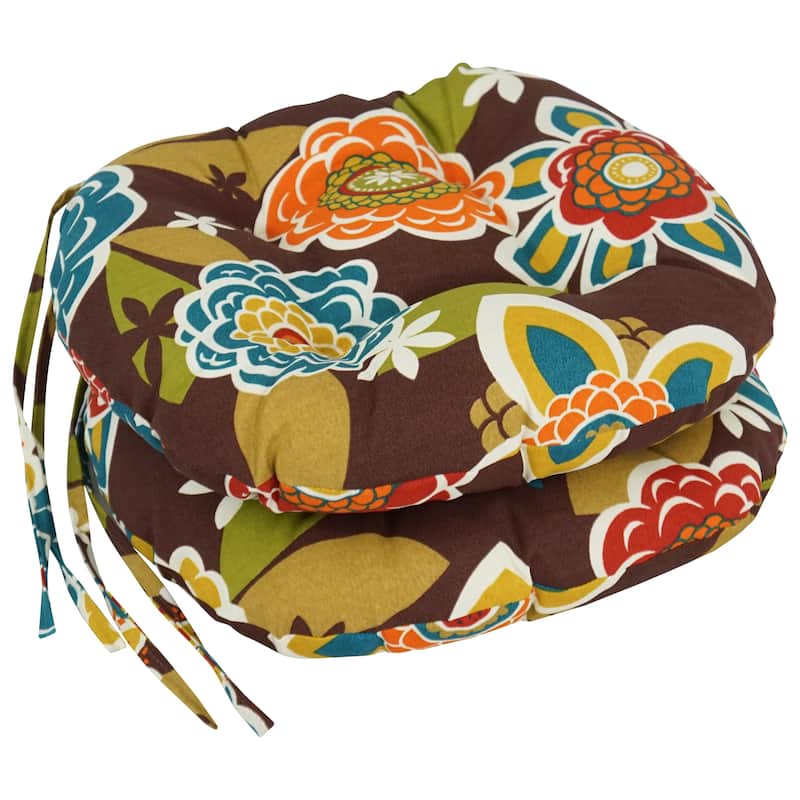 16-inch Round Tufted Indoor/Outdoor Chair Cushions (Set of 2) - 16" - Annie Chocolate
