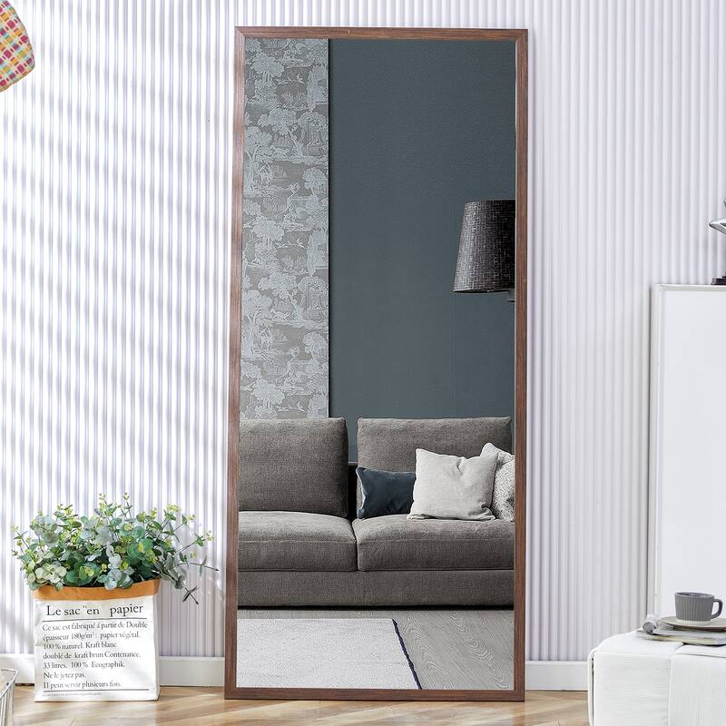 Roomfitters Full-Length Mirror with Black Solid Wood Frame, 71"x31.5" Floor Standing or Wall-Mounted Dressing Mirror