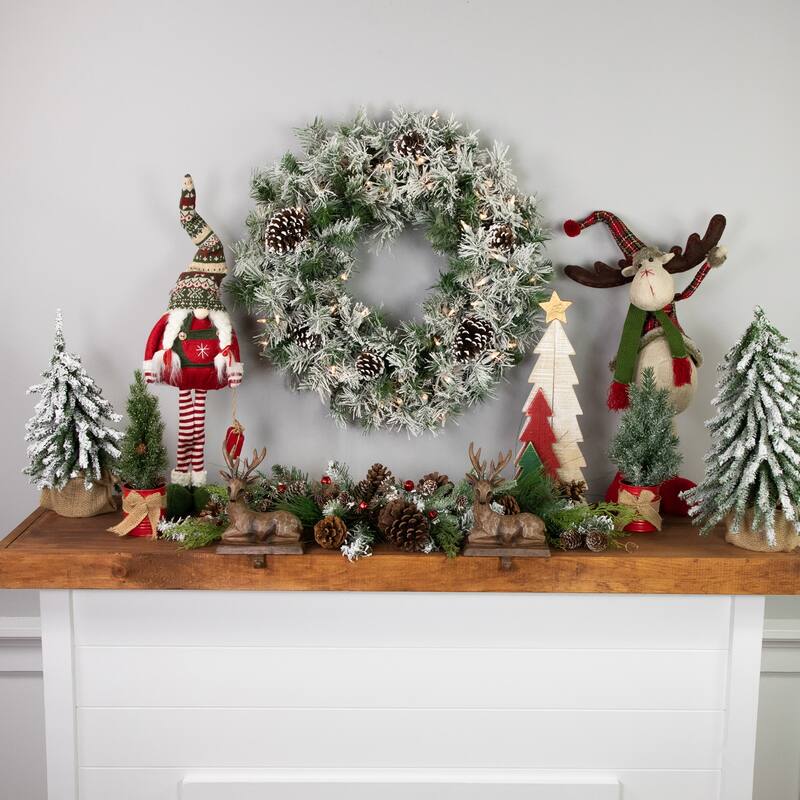 Heavily Flocked Madison Pine Artificial Wreath 24" Clear Lights