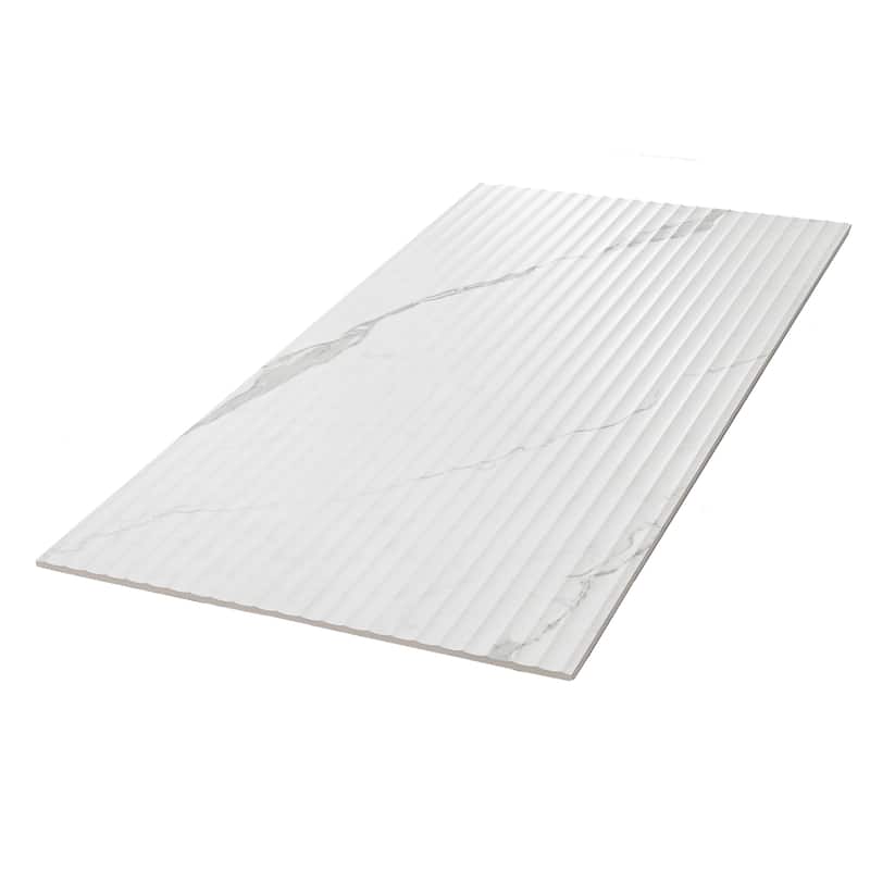 Terrain 24x48 White Gray Porcelain Large Format Fluted grooved Wall Tile (15.55 sq ft/case) - 2 Pack