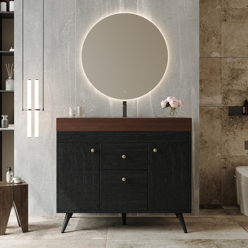 36" Modern Freestanding Bathroom Vanity with Sintered Stone Top, Ceramic Sink & Smart Storage - Black