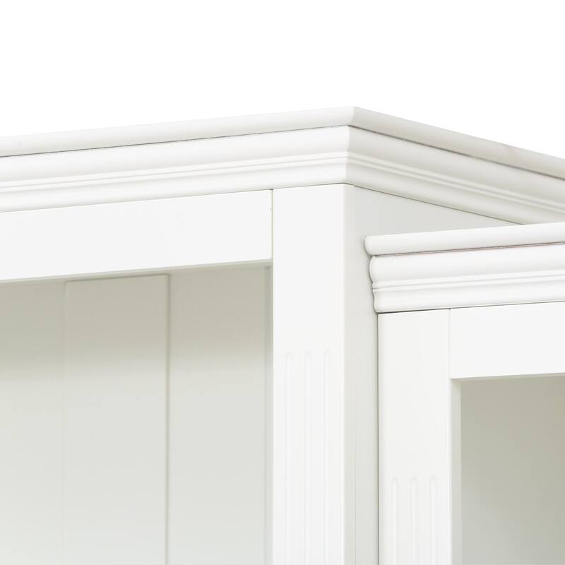 78.75" Farmhouse Display Shelf with Dimmable Ceiling Light, Adjustable Glass Shelves & Doors