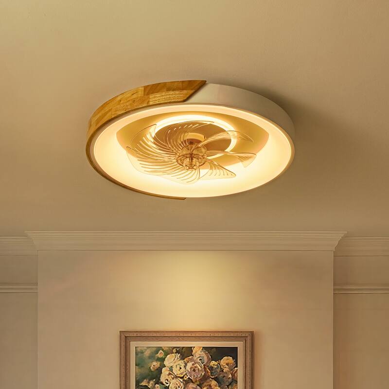 19 in. Modern White Circle Color-Changing Integrated LED Flush Mount Ceiling Fans Light With Remote Control for Bedroom