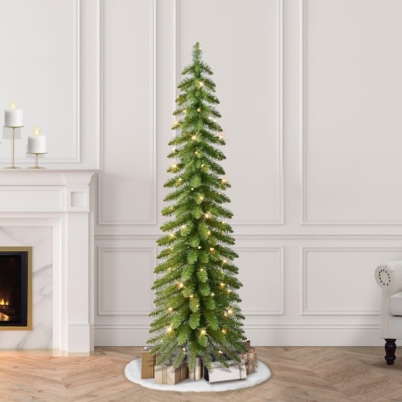 Puleo International 5 ft. Pre-Lit Pencil Alpine Artificial Christmas Tree